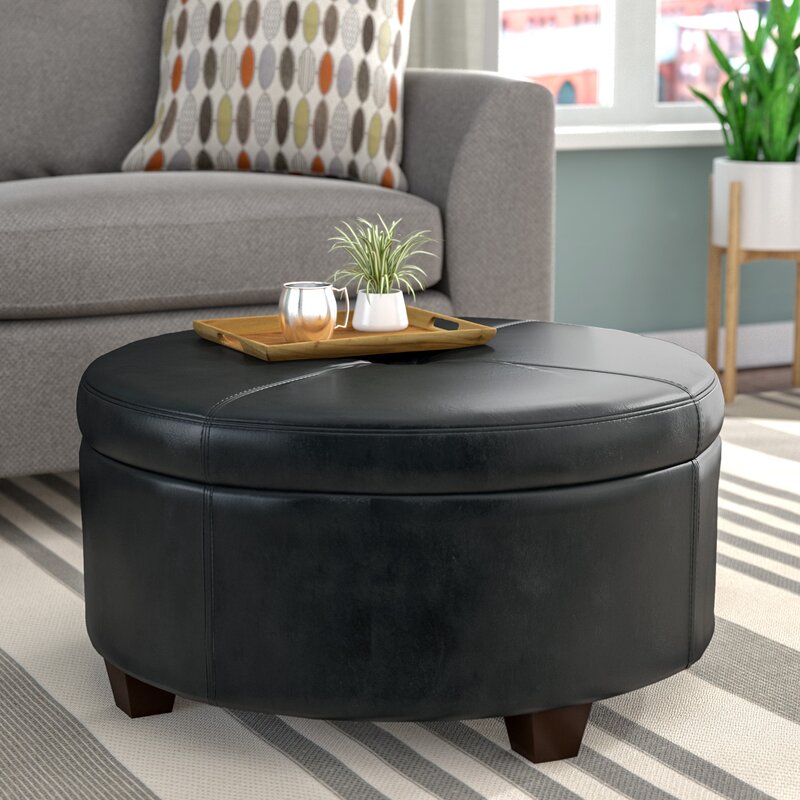 Gray outlet faux leather round storage ottoman